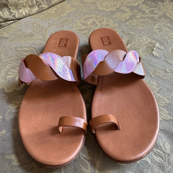 Fitflop REAGAN ROPE TOE RING Light Brown/ Sparkly Pink sandals Women Sz 9 M - Picture 2 of 8